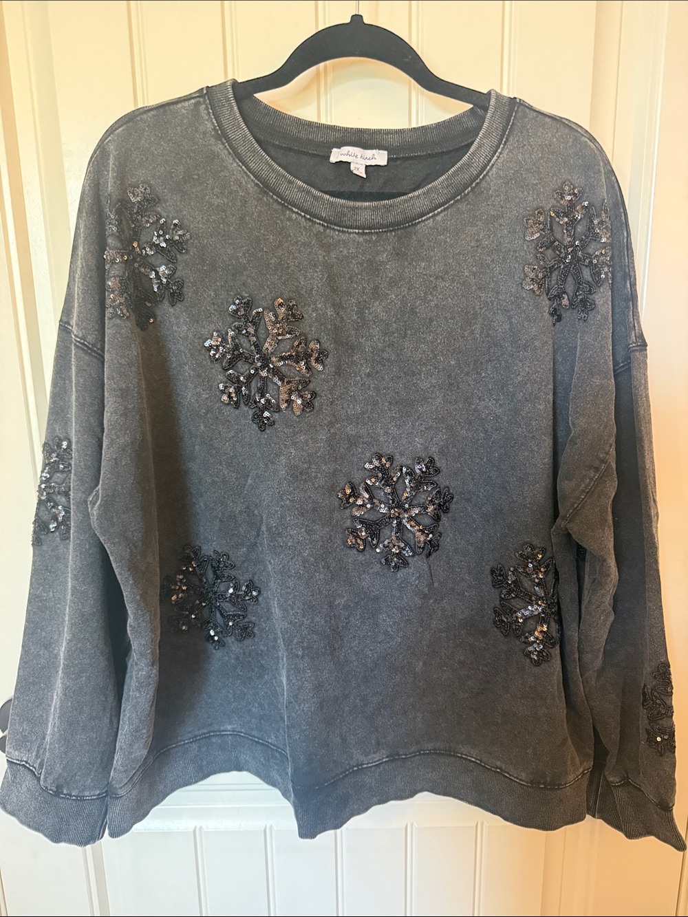 white birch Washed Black Gray Jeweled Snowflake ❄️ Crewneck Sweatshirt